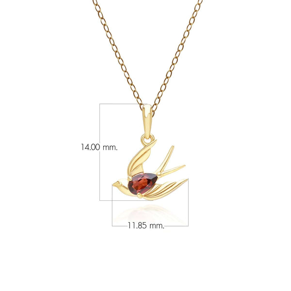 Gemondo ECFEW™ Creator Garnet Hummingbird Pendant Necklace In Gold Plated Sterling Silver