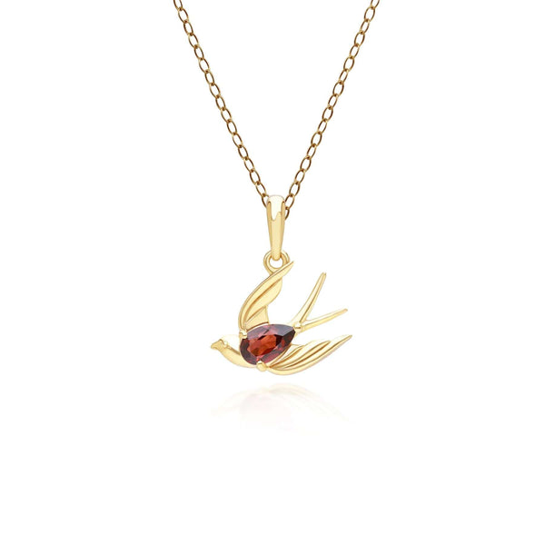 gemondo ECFEW™ Creator Garnet Hummingbird Pendant Necklace in Gold Plated Sterling Silver