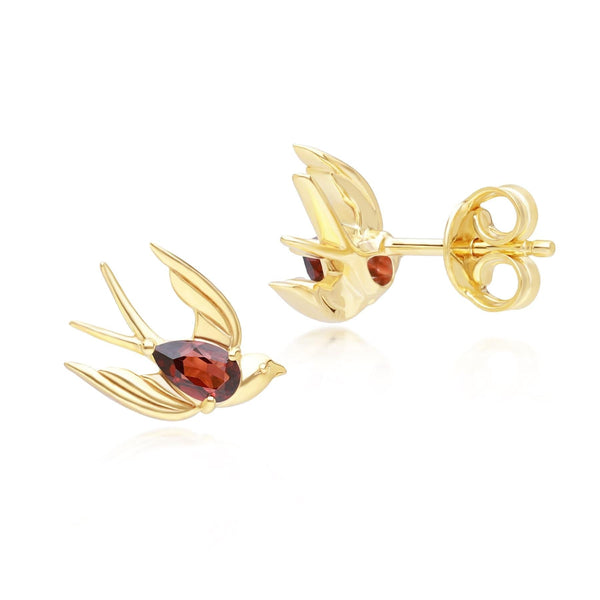 Gemondo ECFEW™ Creator Garnet Hummingbird Stud Earrings In Gold Plated Sterling Silver