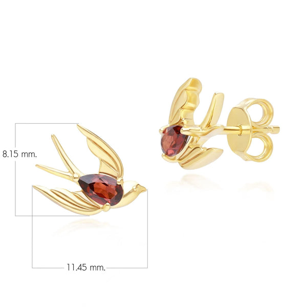 Gemondo ECFEW™ Creator Garnet Hummingbird Stud Earrings In Gold Plated Sterling Silver