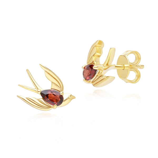 gemondo ECFEW™ Creator Garnet Hummingbird Stud Earrings in Gold Plated Sterling Silver