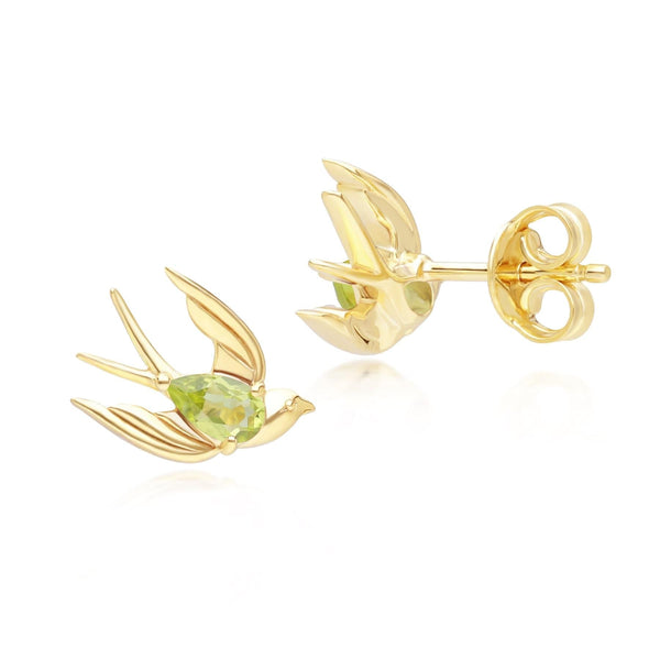 Gemondo ECFEW™ Creator Peridot Hummingbird Stud Earrings In Gold Plated Sterling Silver