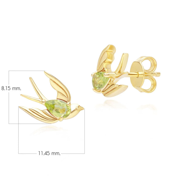 Gemondo ECFEW™ Creator Peridot Hummingbird Stud Earrings In Gold Plated Sterling Silver
