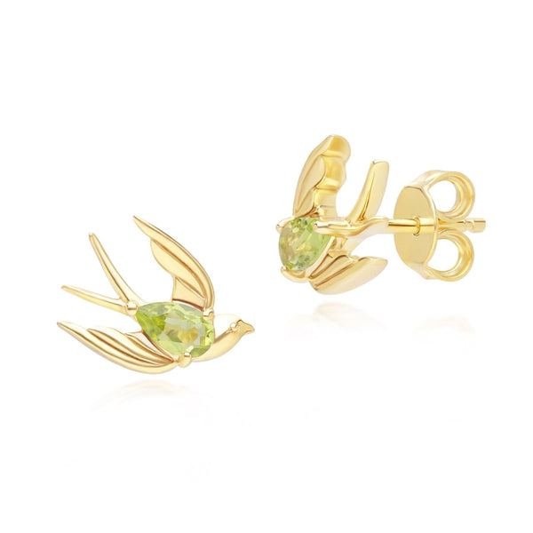 gemondo ECFEW™ Creator Peridot Hummingbird Stud Earrings in Gold Plated Sterling Silver
