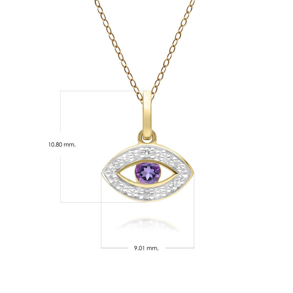 Gemondo ECFEW™ Dainty Evil Eye Amethyst & Diamond Pendant In 9ct Yellow Gold