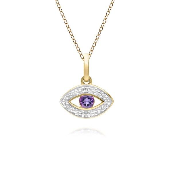 gemondo ECFEW™ Dainty Evil Eye Amethyst & Diamond Pendant in 9ct Yellow Gold