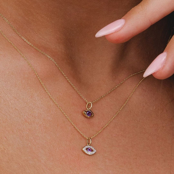 Gemondo ECFEW™ Dainty Evil Eye Amethyst Pendant In 9ct Yellow Gold