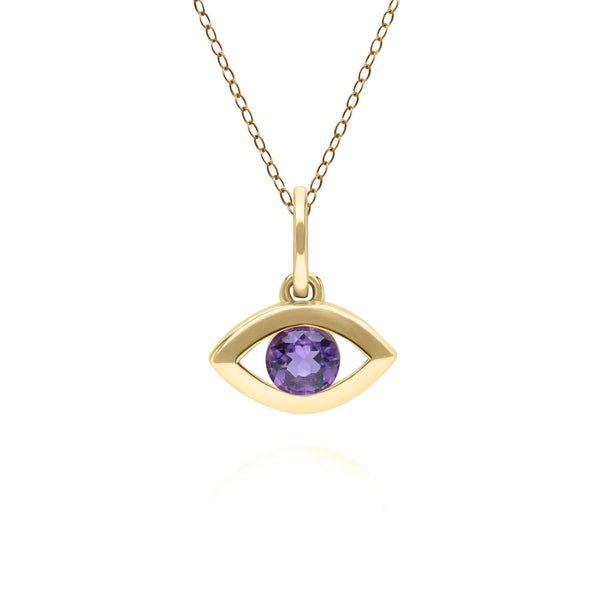 gemondo ECFEW™ Dainty Evil Eye Amethyst Pendant in 9ct Yellow Gold