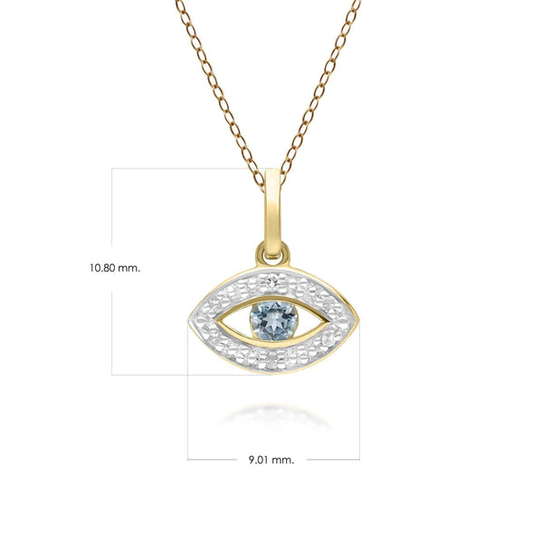 Gemondo ECFEW™ Dainty Evil Eye Blue Topaz & Diamond Pendant In 9ct Yellow Gold