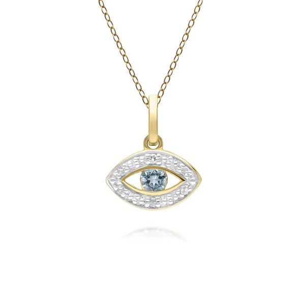 gemondo ECFEW™ Dainty Evil Eye Blue Topaz & Diamond Pendant in 9ct Yellow Gold