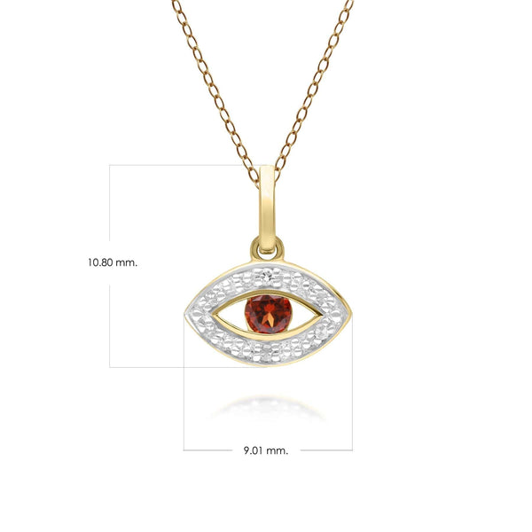 Gemondo ECFEW™ Dainty Evil Eye Garnet & Diamond Pendant In 9ct Yellow Gold
