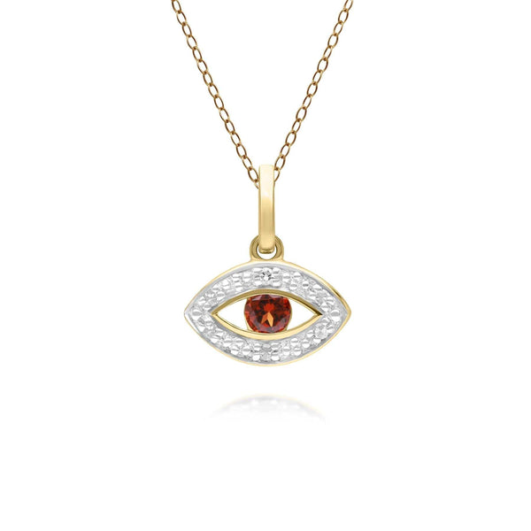 gemondo ECFEW™ Dainty Evil Eye Garnet & Diamond Pendant in 9ct Yellow Gold