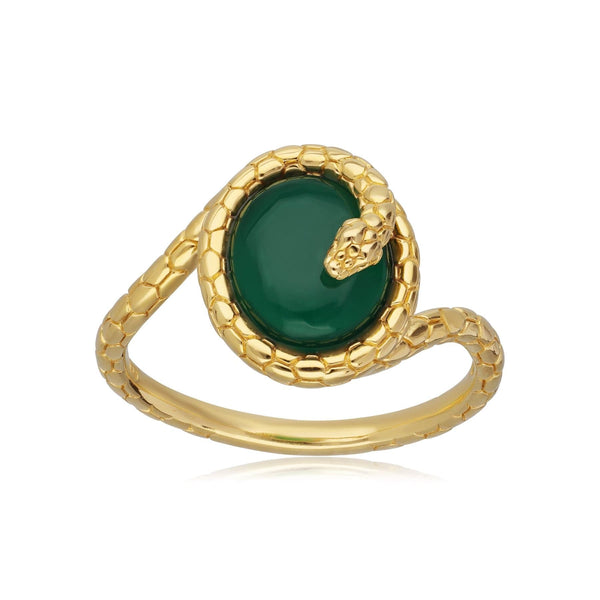 Gemondo ECFEW™ Dyed Green Chalcedony Winding Snake Ring In Yellow Gold Plated Silver