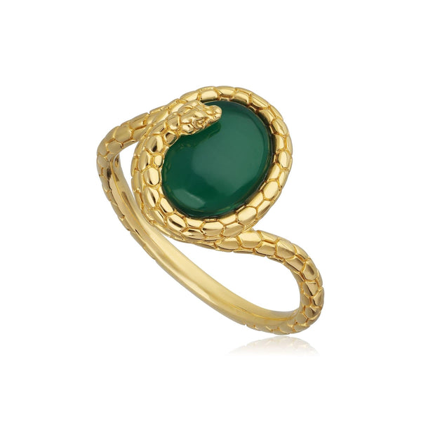 gemondo ECFEW™ Dyed Green Chalcedony Winding Snake Ring In Yellow Gold Plated Silver