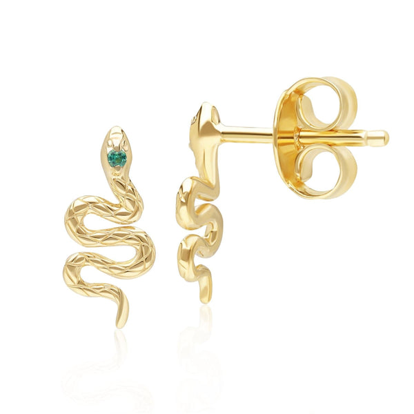 Gemondo ECFEW™ Emerald Snake Wrap Stud Earrings In 9ct Yellow Gold