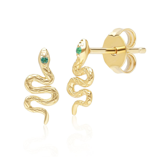 gemondo ECFEW™ Emerald Snake Wrap Stud Earrings in 9ct Yellow Gold