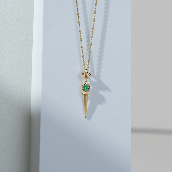Gemondo ECFEW™ Emerald Sword Pendant Necklace In 9ct Yellow Gold
