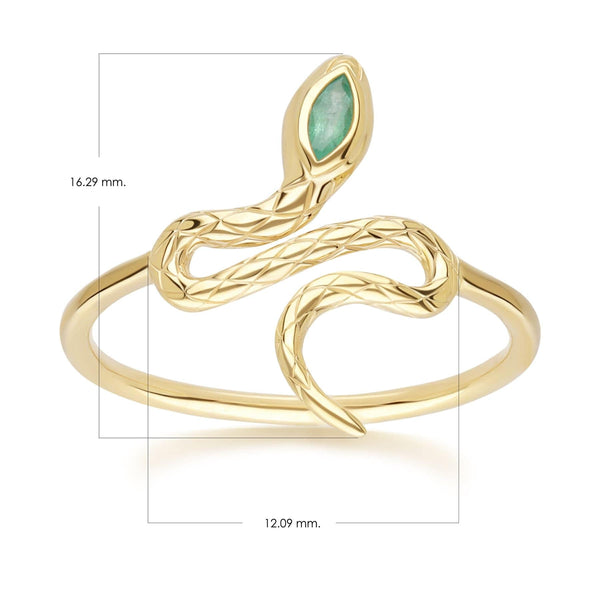 Gemondo ECFEW™ Emerald Winding Snake Ring In 9ct Yellow Gold