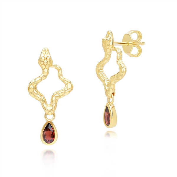 Gemondo ECFEW™ Garnet Snake Drop Earrings In Gold Plated Sterling Silver