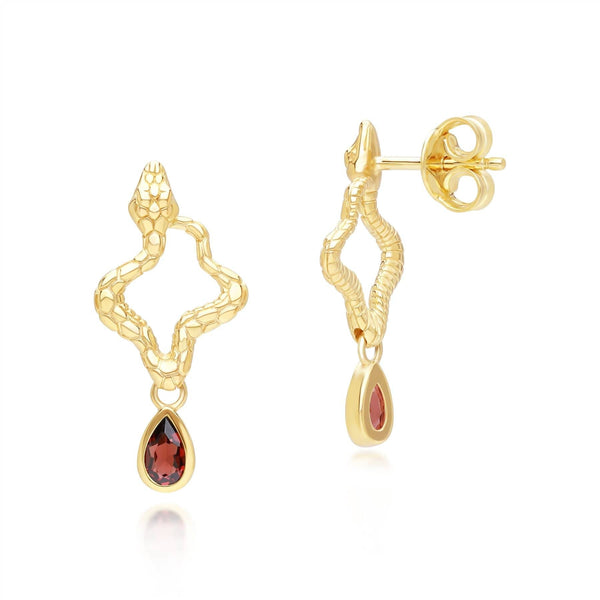 Gemondo ECFEW™ Garnet Snake Drop Earrings In Gold Plated Sterling Silver