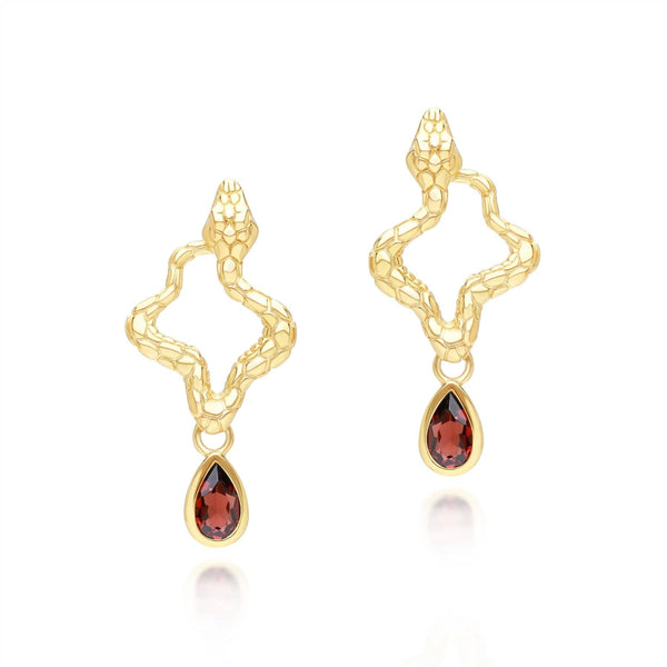 gemondo ECFEW™ Garnet Snake Drop Earrings in Gold Plated Sterling Silver