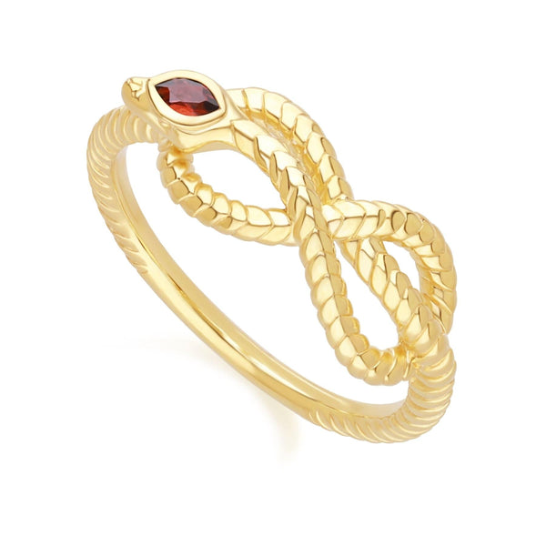 Gemondo ECFEW™ Garnet Winding Snake Ring In Gold Plated Sterling Silver