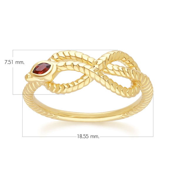 Gemondo ECFEW™ Garnet Winding Snake Ring In Gold Plated Sterling Silver