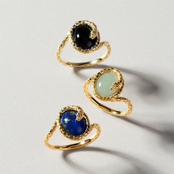 Gemondo Ecfew™ Jade Winding Snake Ring In Gold Plated Sterling Silver