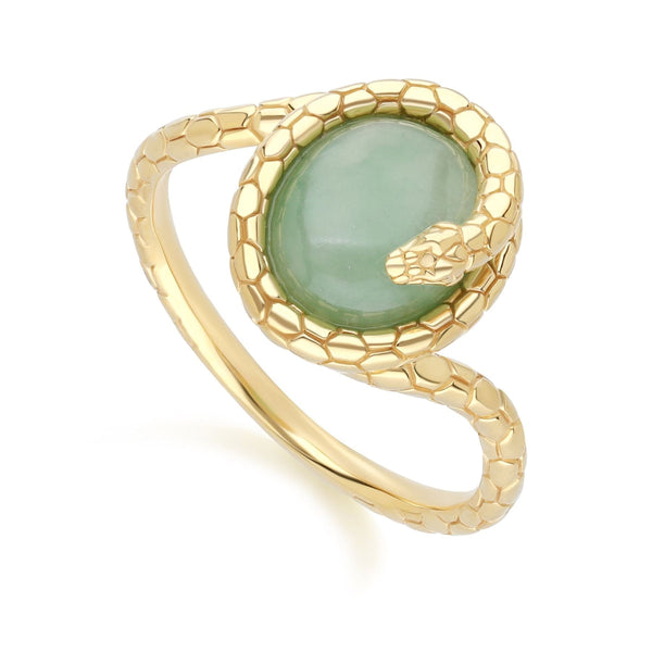 gemondo Ecfew™ Jade Winding Snake Ring In Gold Plated Sterling Silver
