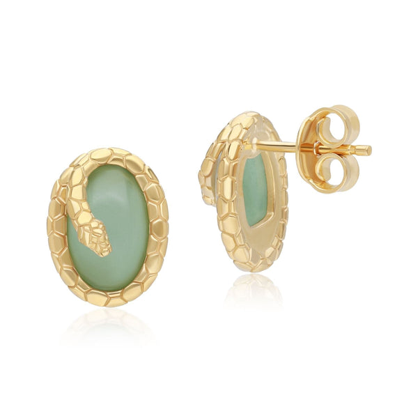 Gemondo ECFEW™ Jade Winding Snake Stud Earrings In Gold Plated Sterling Silver