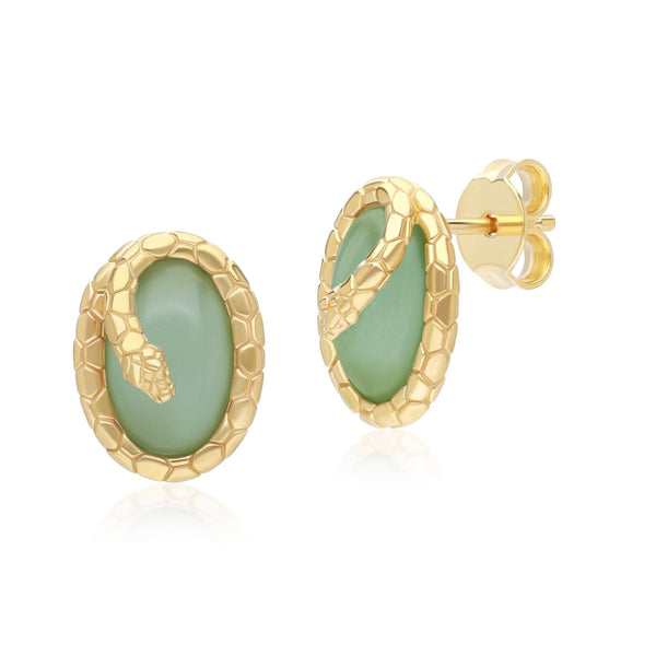 gemondo ECFEW™ Jade Winding Snake Stud Earrings In Gold Plated Sterling Silver