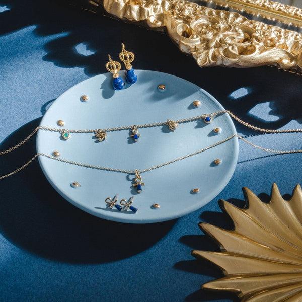 Gemondo ECFEW™ Lapis Lazuli Ankh Stud Earrings In 9ct Yellow Gold