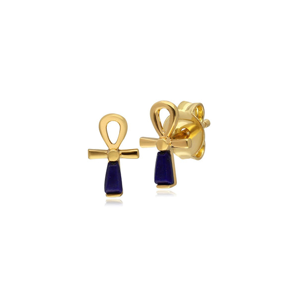 gemondo ECFEW™ Lapis Lazuli Ankh Stud Earrings In 9ct Yellow Gold