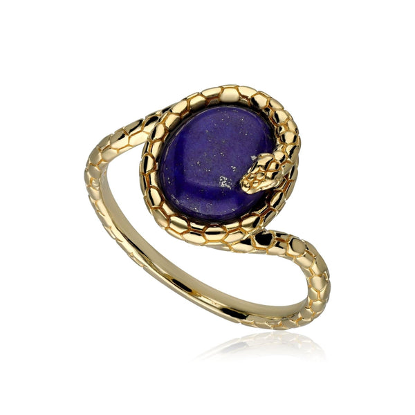 gemondo ECFEW™ Lapis Lazuli Winding Snake Ring In Gold Plated Sterling Silver