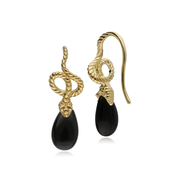gemondo ECFEW™ Onyx Winding Snake Drop Earrings in Gold Plated Sterling Silver