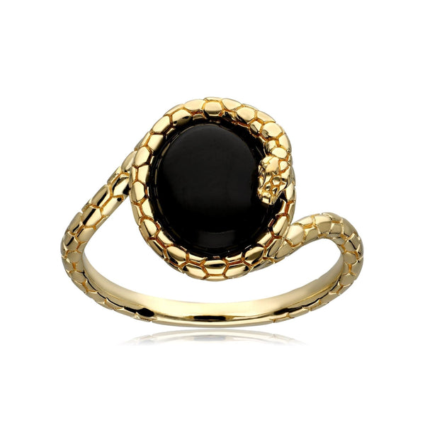 Gemondo ECFEW™ Onyx Winding Snake Ring In Gold Plated Sterling Silver
