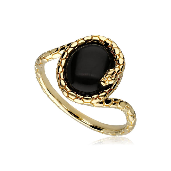 gemondo ECFEW™ Onyx Winding Snake Ring In Gold Plated Sterling Silver