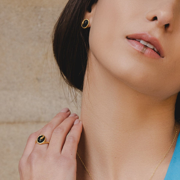 Gemondo ECFEW™ Onyx Winding Snake Stud Earrings In Sterling Silver