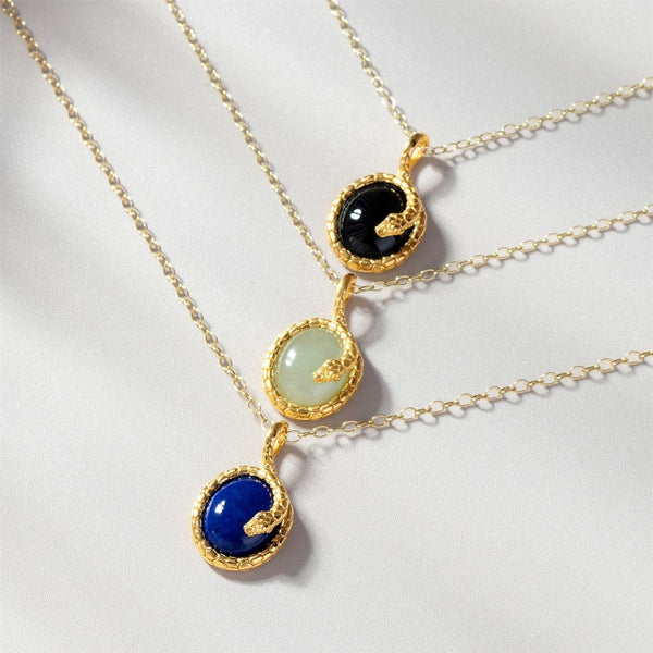Gemondo Ecfew™ Oval Jade Winding Snake Pendant Necklace In Gold Plated Sterling Silver