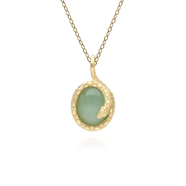 gemondo Ecfew™ Oval Jade Winding Snake Pendant Necklace In Gold Plated Sterling Silver
