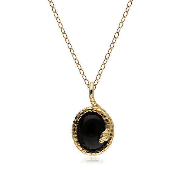 gemondo ECFEW™ Oval Onyx Winding Snake Pendant Necklace in Gold Plated Sterling Silver
