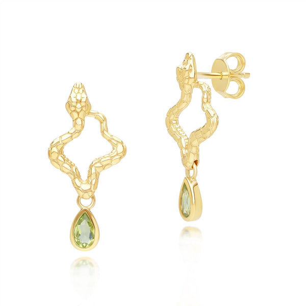 Gemondo ECFEW™ Peridot Snake Drop Earrings In Gold Plated Sterling Silver