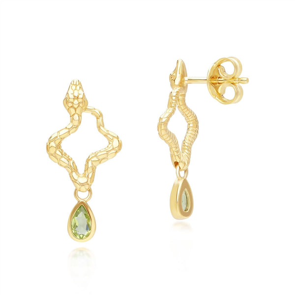 Gemondo ECFEW™ Peridot Snake Drop Earrings In Gold Plated Sterling Silver
