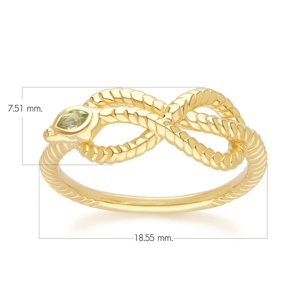 Gemondo ECFEW™ Peridot Winding Snake Ring In Gold Plated Sterling Silver
