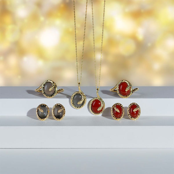 Gemondo ECFEW™ Red Jasper Winding Snake Pendant Necklace In Gold Plated Sterling Silver