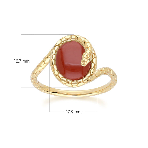 Gemondo ECFEW™ Red Jasper Winding Snake Ring In Gold Plated Sterling Silver