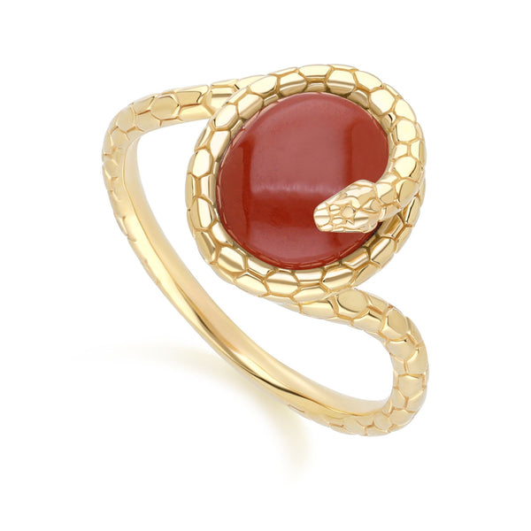 gemondo ECFEW™ Red Jasper Winding Snake Ring In Gold Plated Sterling Silver