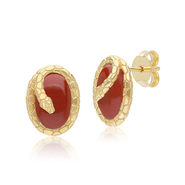gemondo ECFEW™ Red Jasper Winding Snake Stud Earrings In Gold Plated Sterling Silver
