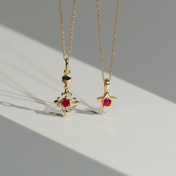 Gemondo ECFEW™ Ruby Fleur De Lis Pendant Necklace In 9ct Yellow Gold