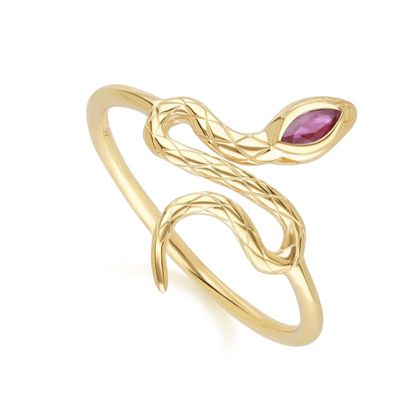 Gemondo ECFEW™ Ruby Winding Snake Ring In 9ct Yellow Gold